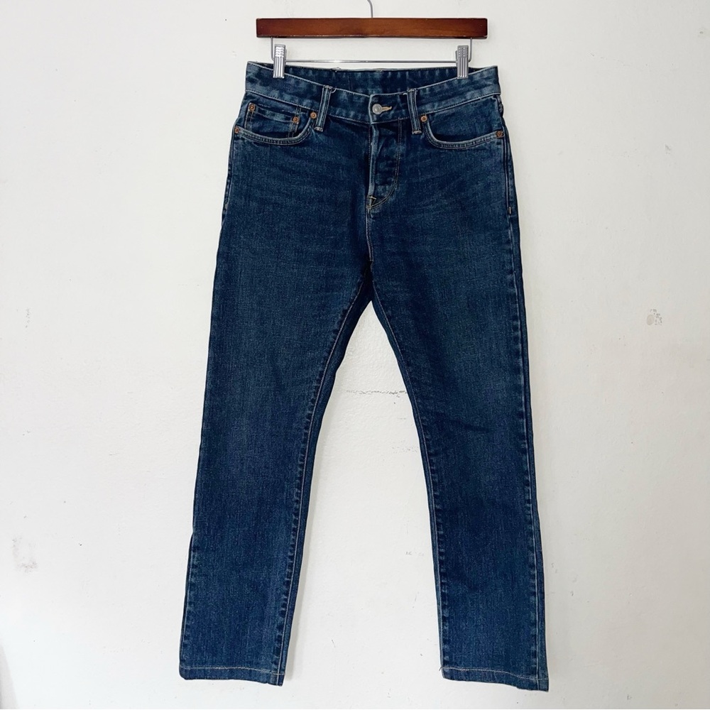 Buck Mason Maverick Slim Blue Jeans Dark Wash Sz 31x29 Button Fly
